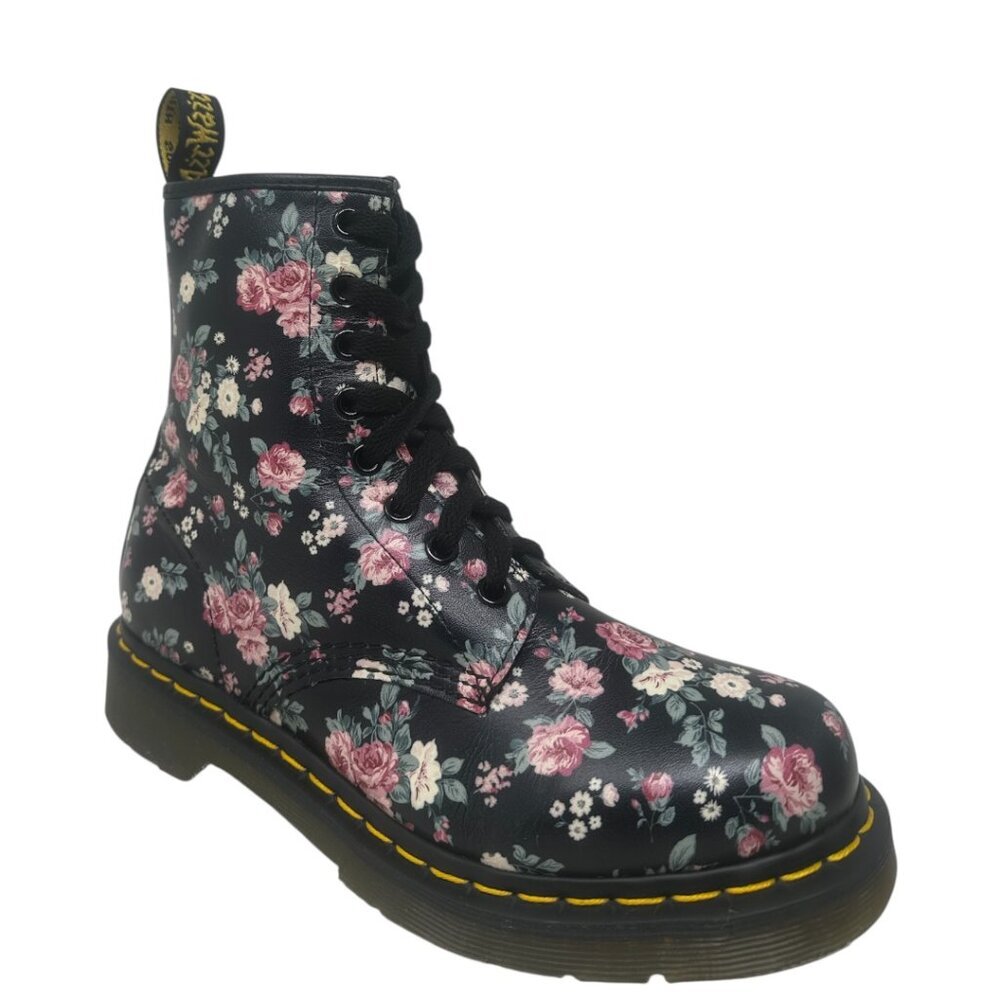 Dr. Martens Pascal 1460 Black Floral Rose Print Leather Combat Boots Size 7